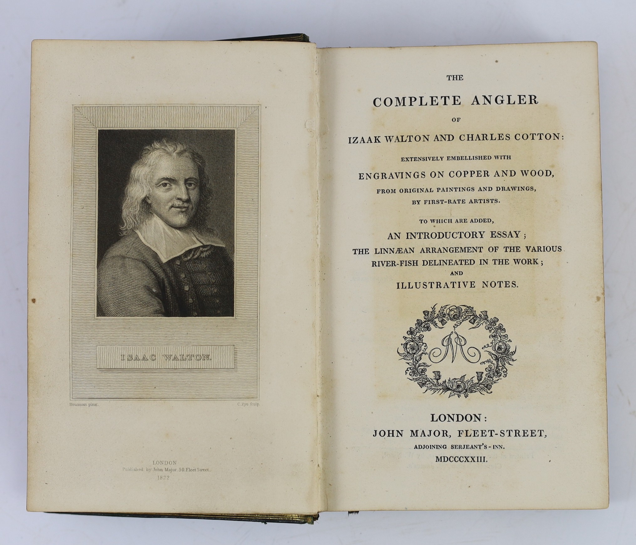 Walton, Izaak; Cotton, Charles - The Complete Angler..., portrait frontis, and 13 other plates, num. engraved text illus.; later 19th cent. green pictorial gilt and decorated morocco with panelled spine, ge. and red e/ps